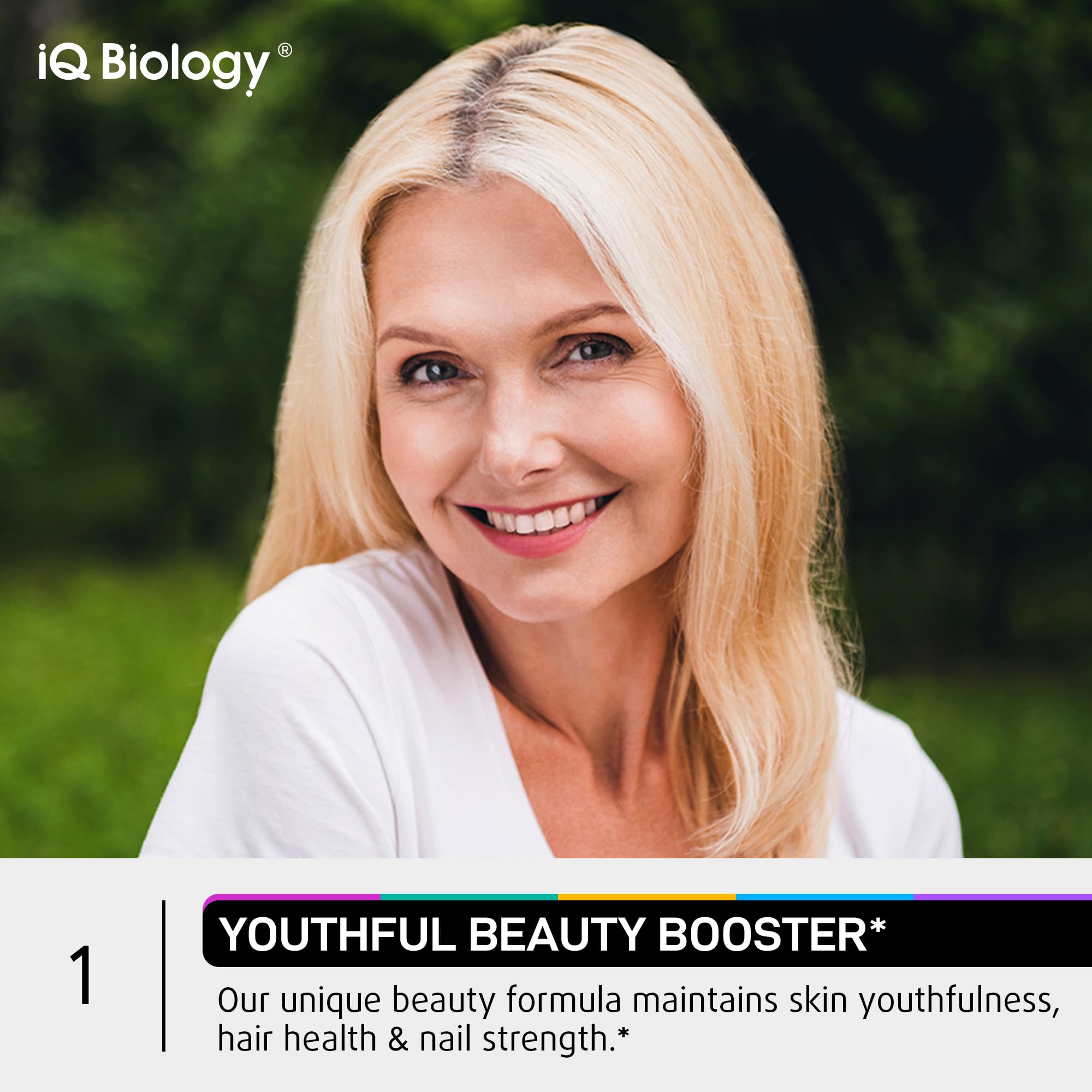 IQ BIOLOGY Hyaluronic Acid and MSM capsules for hair moisture.