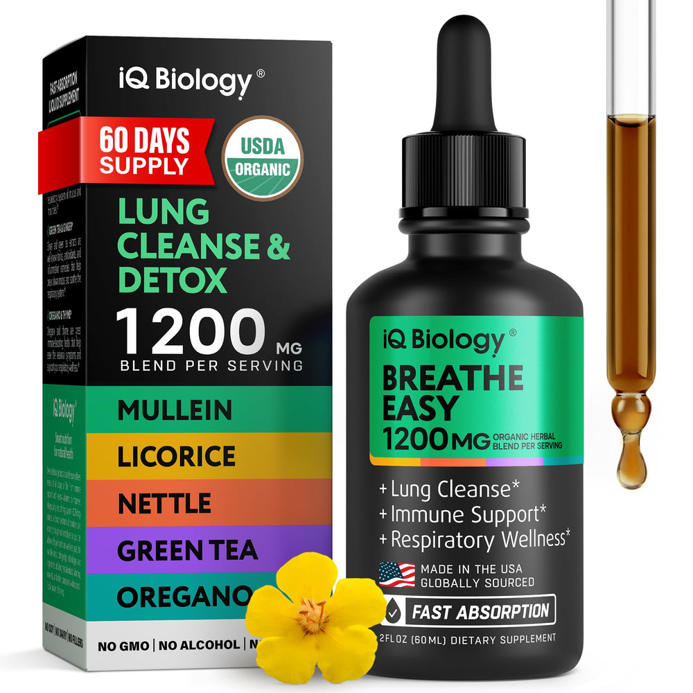 IQ Biology Mullein Drops bottle front for lung support