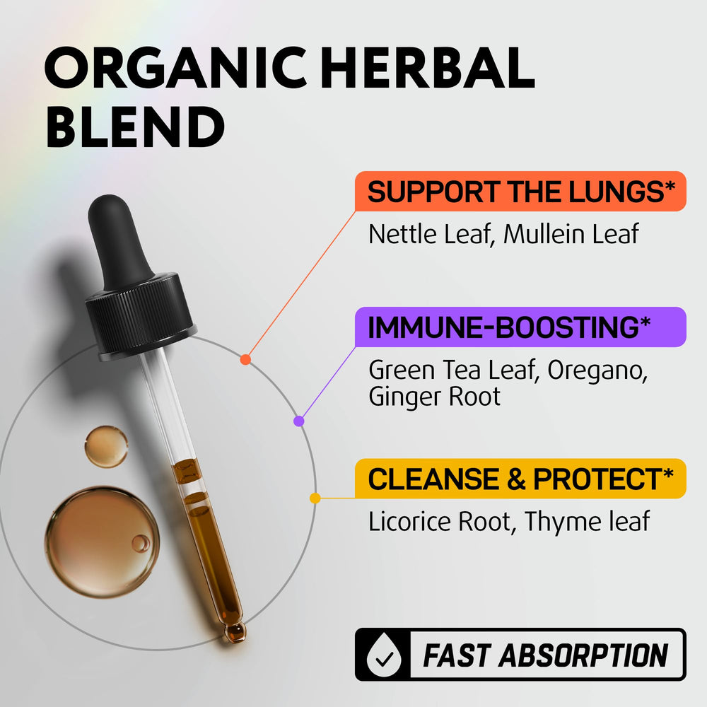 Mullein leaf extract visual highlighting plant-based lung support in IQ Biology drops