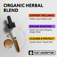 Mullein leaf extract visual highlighting plant-based lung support in IQ Biology drops