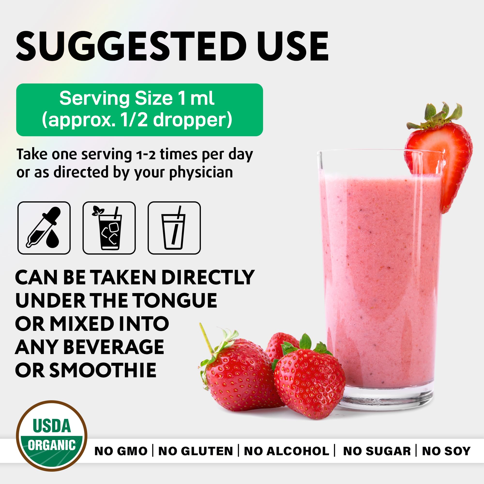 USDA Organic vegan cruelty-free badges on IQ Biology packaging