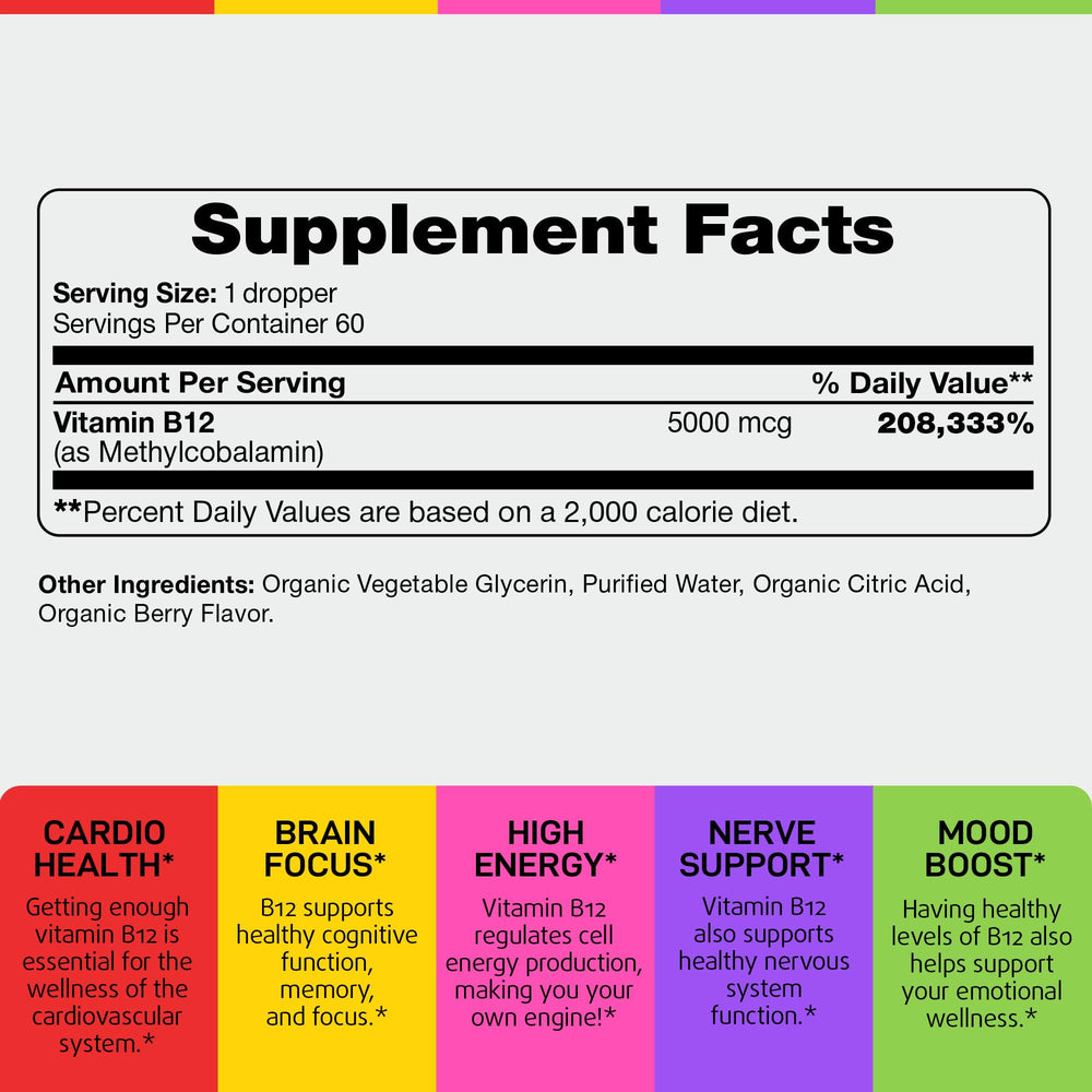 IQ Biology Sublingual B12 5000 mcg methylcobalamin supports daily energy.