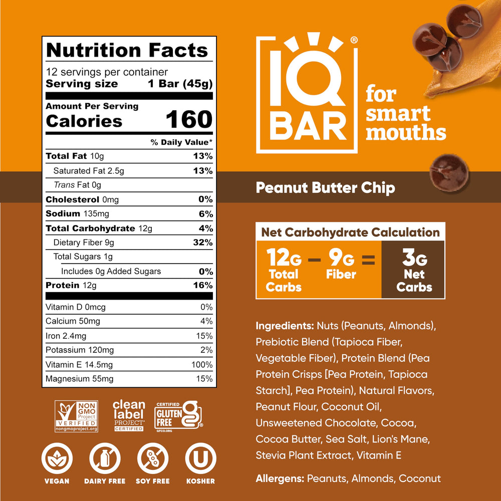 IQBAR bar close up shows plant protein and fiber content for focus