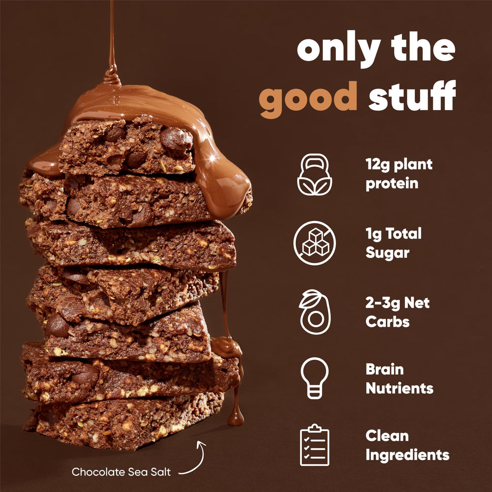 IQBAR Chocolate Lovers bar bite showing fiber and glossy coating