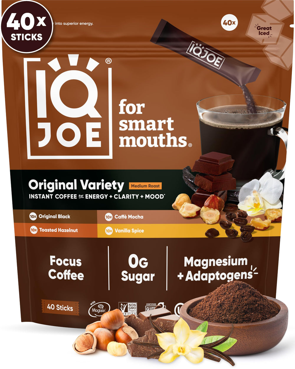 IQBAR IQJOE mushroom coffee packets front view for daily focus