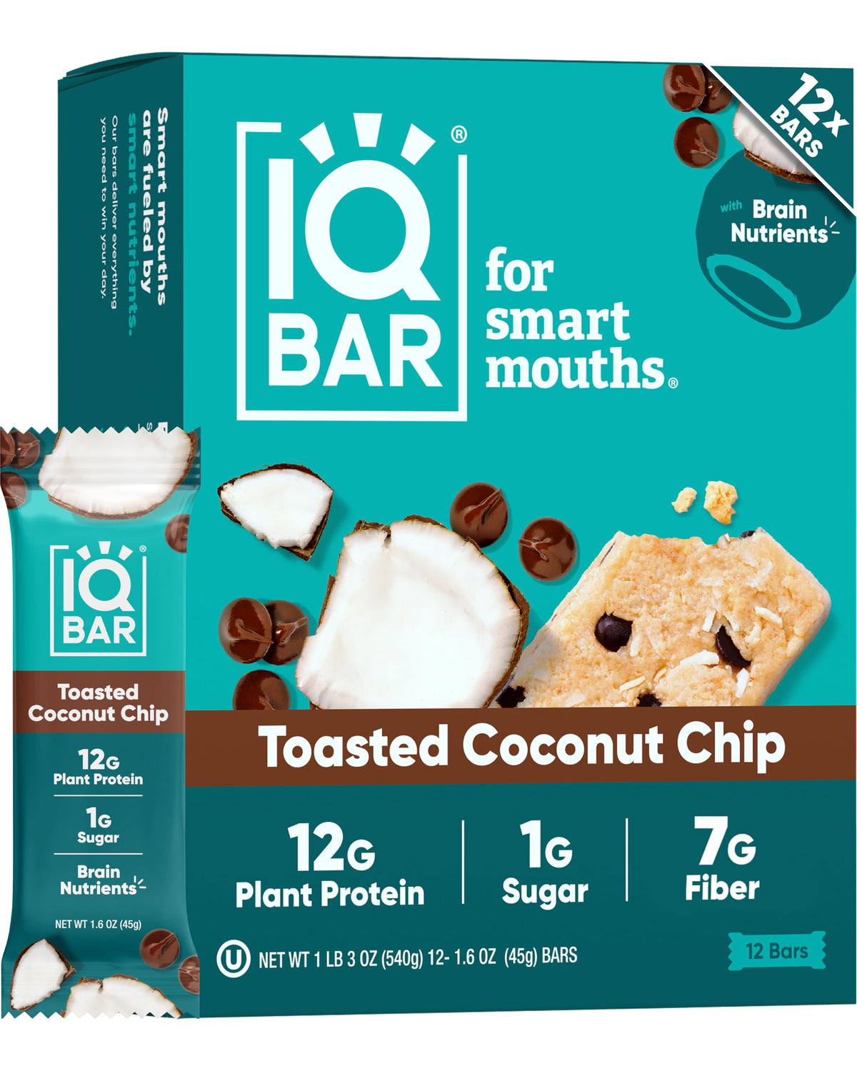 IQBAR packaging for Toasted Coconut Chip bar highlights keto-friendly vegan snack
