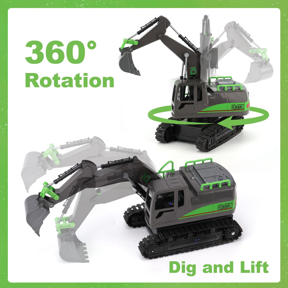 IQKidz RC excavator with rubber tracks for smooth sand movement