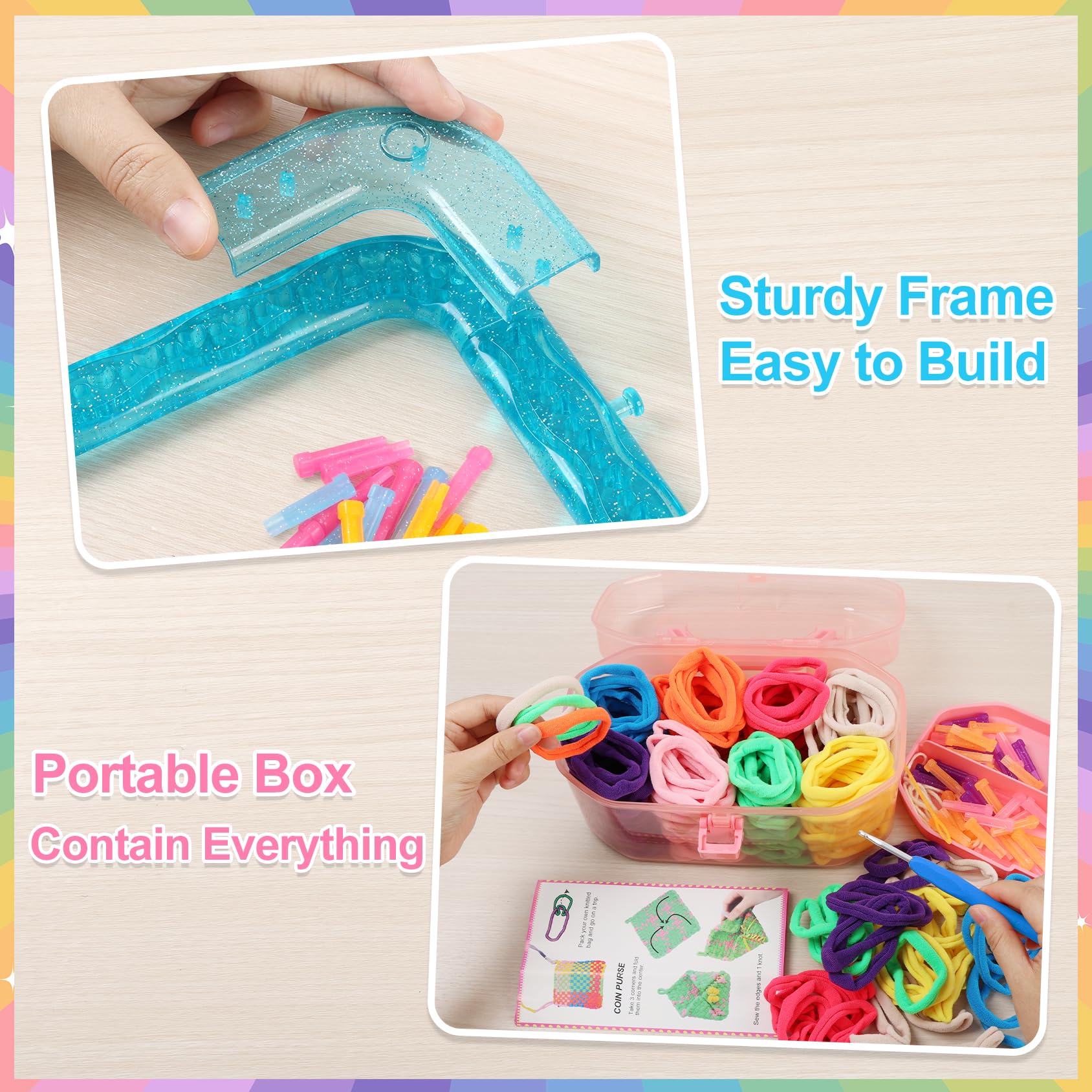 IQKidz weaving loom kit colorful loops offer soft textures and vibrant color options.