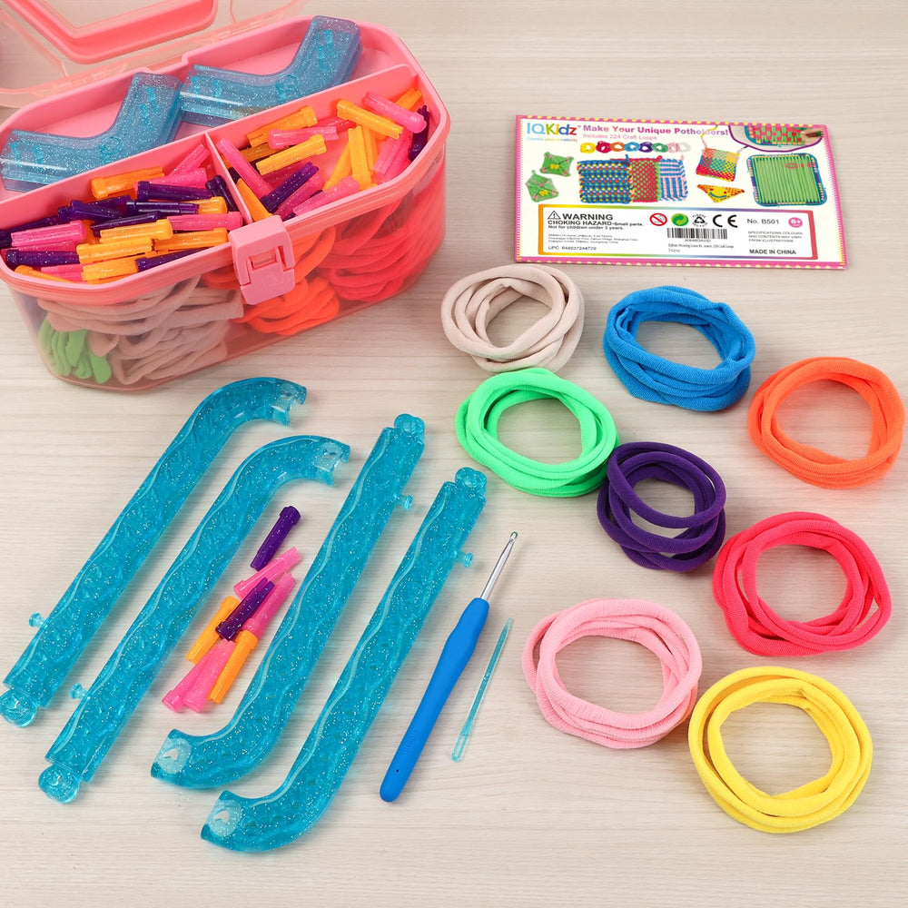 IQKidz weaving loom kit family crafting fosters shared creativity and teamwork.