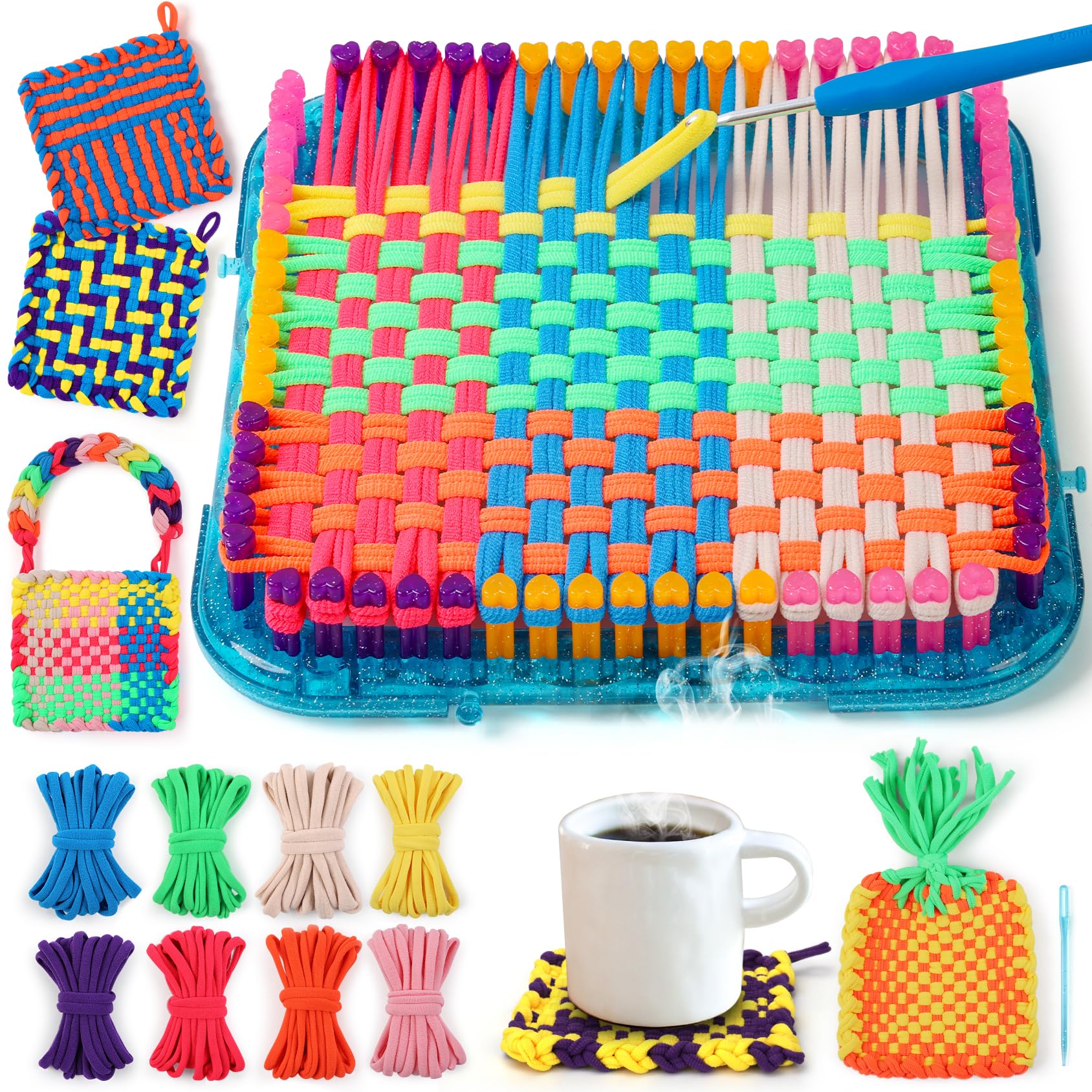 IQKidz weaving loom kit frame and pegs provide a sturdy base for long-lasting crafts.