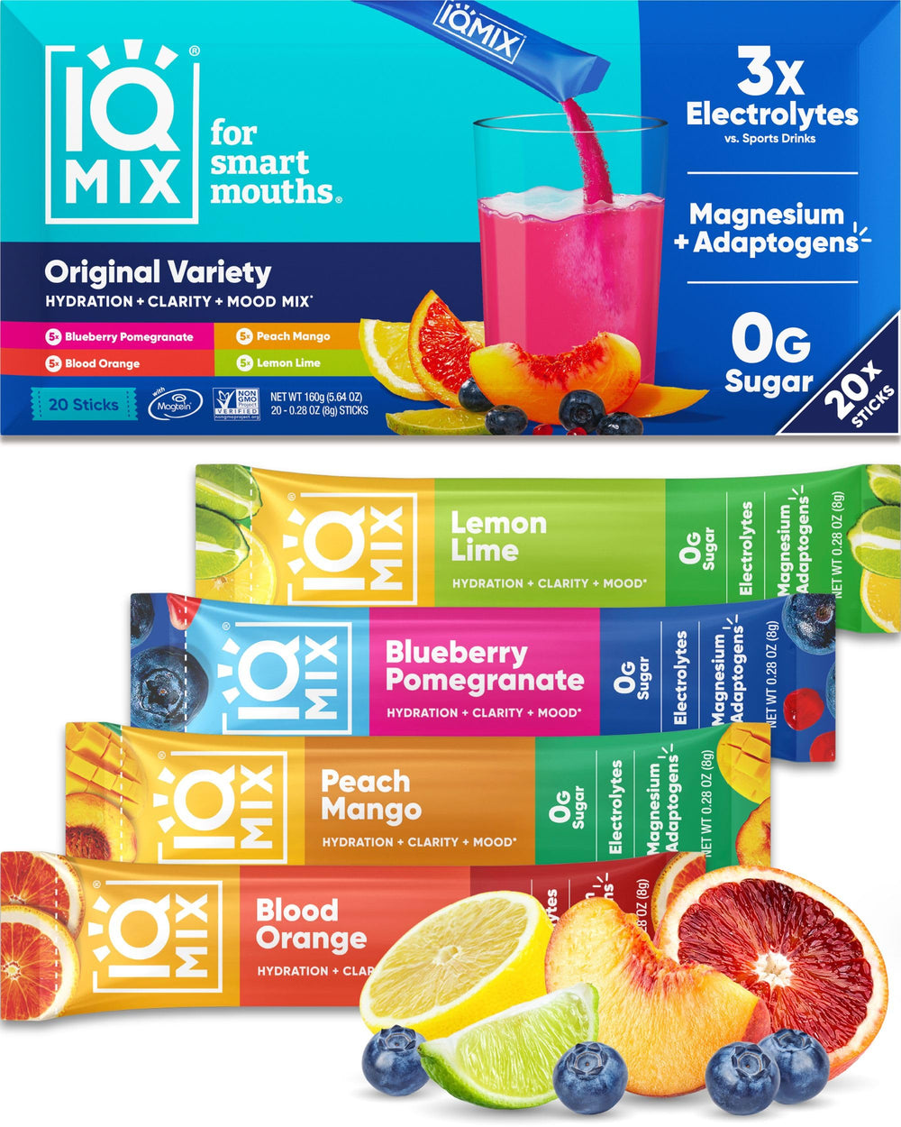 IQMIX blood orange packet for on-the-go hydration and focus.