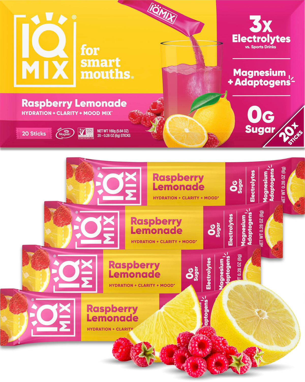 IQMIX hydration packet Raspberry Lemonade for sugar-free hydration
