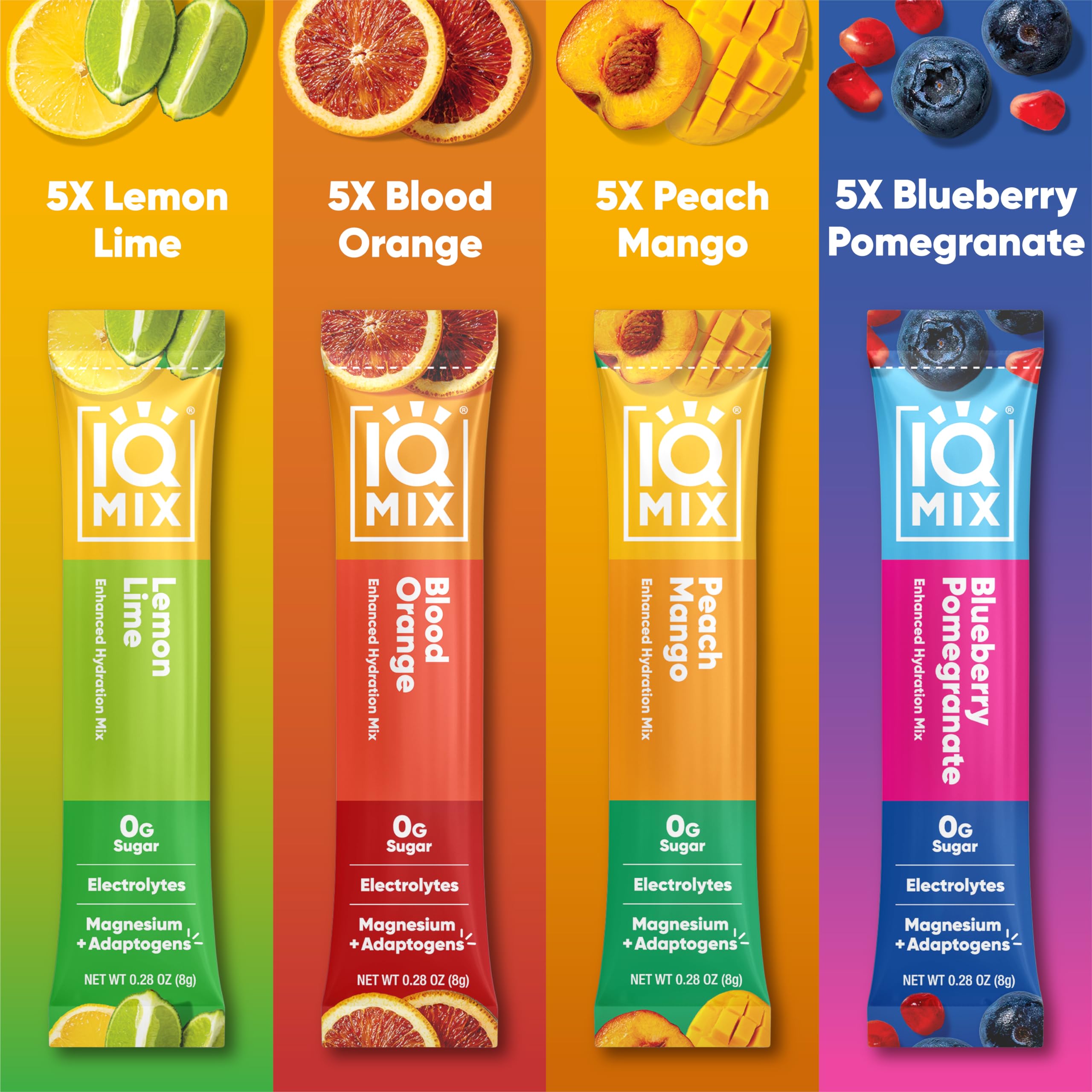 IQMIX peach mango packet pairs tropical flavor with electrolyte support.