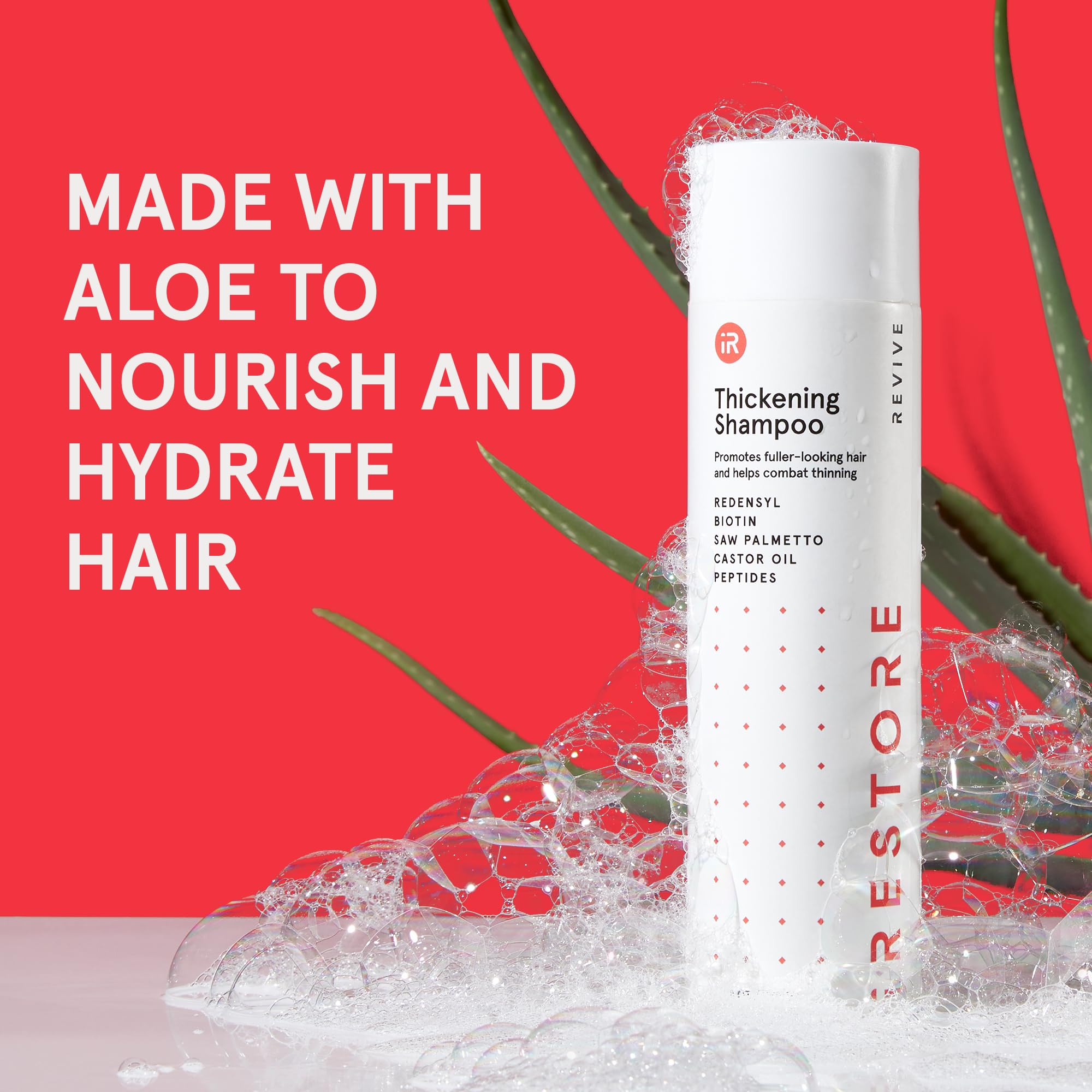 irestore shampoo in shower scene illustrating part of a volumizing hair care routine