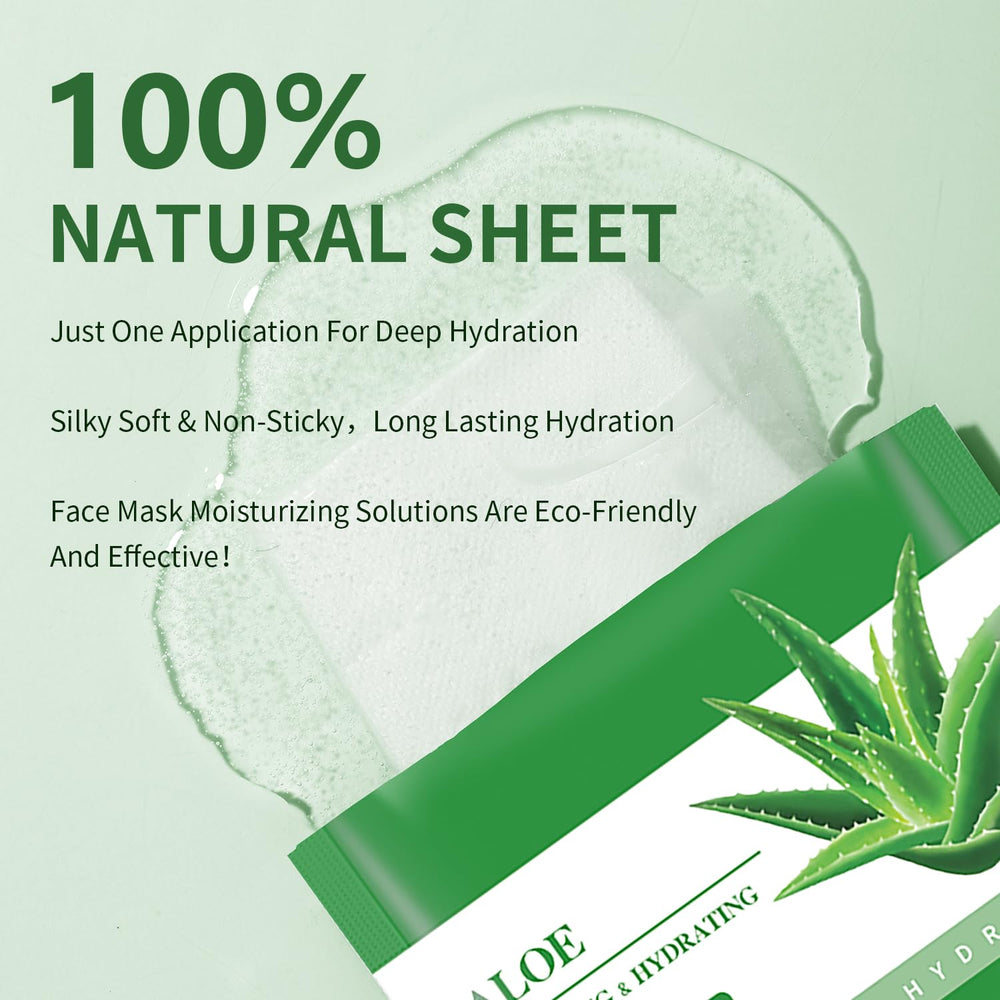 IREV Aloe Vera Soothing Mask closeup on face highlights gentle hydration.