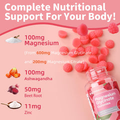 IRIDESICENT Magnesium Glycinate Gummies label highlighting ingredients and sugar-free claim.