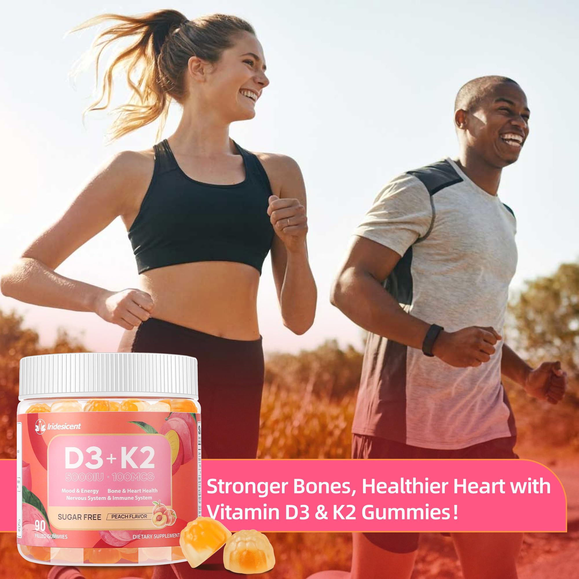 IRIDESICENT vegan sugar-free gummies highlight natural ingredients.