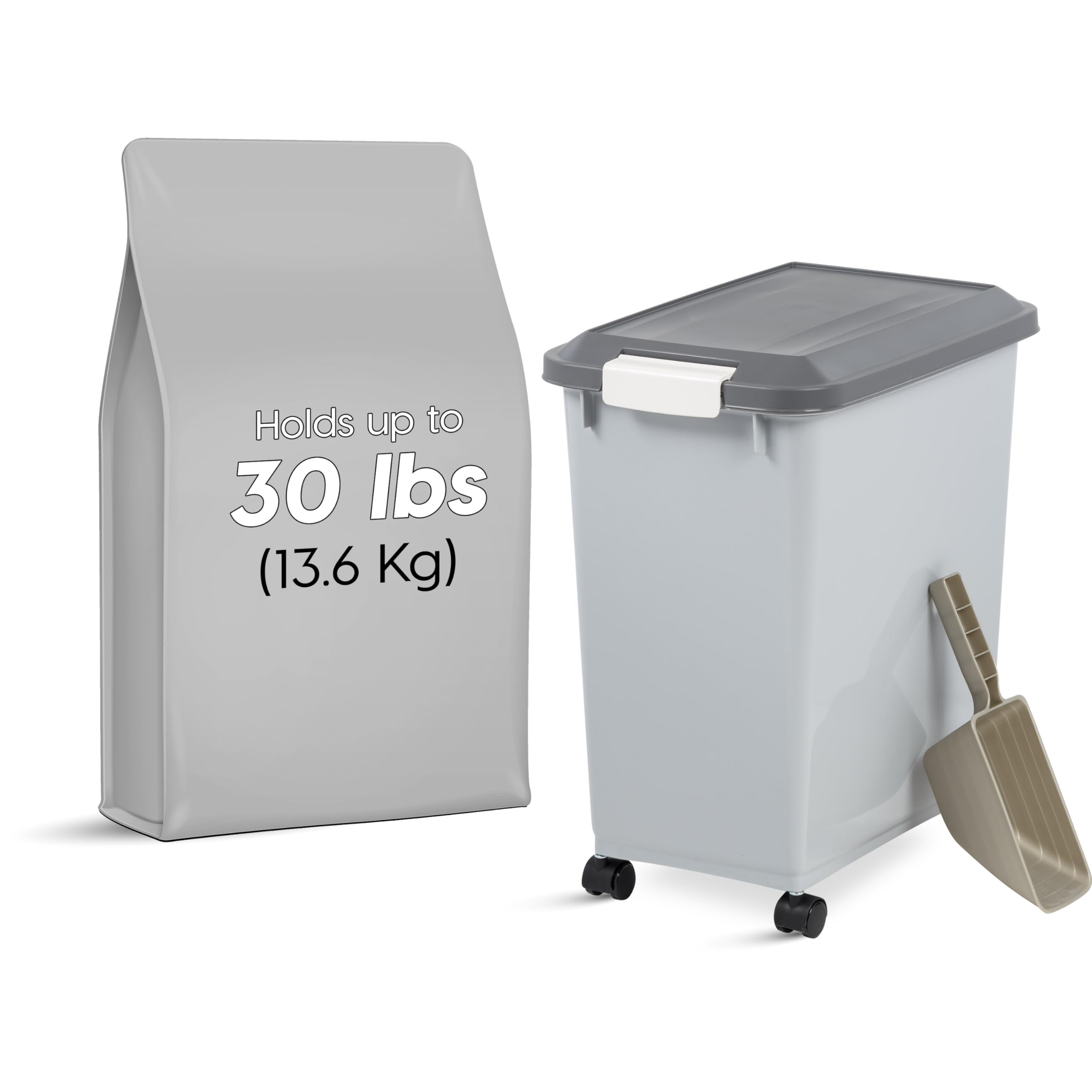 IRIS USA airtight lid keeps pet food fresh and moisture-free.