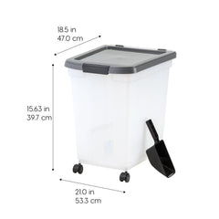 Airtight seal on IRIS USA container preserves dry pet food freshness.