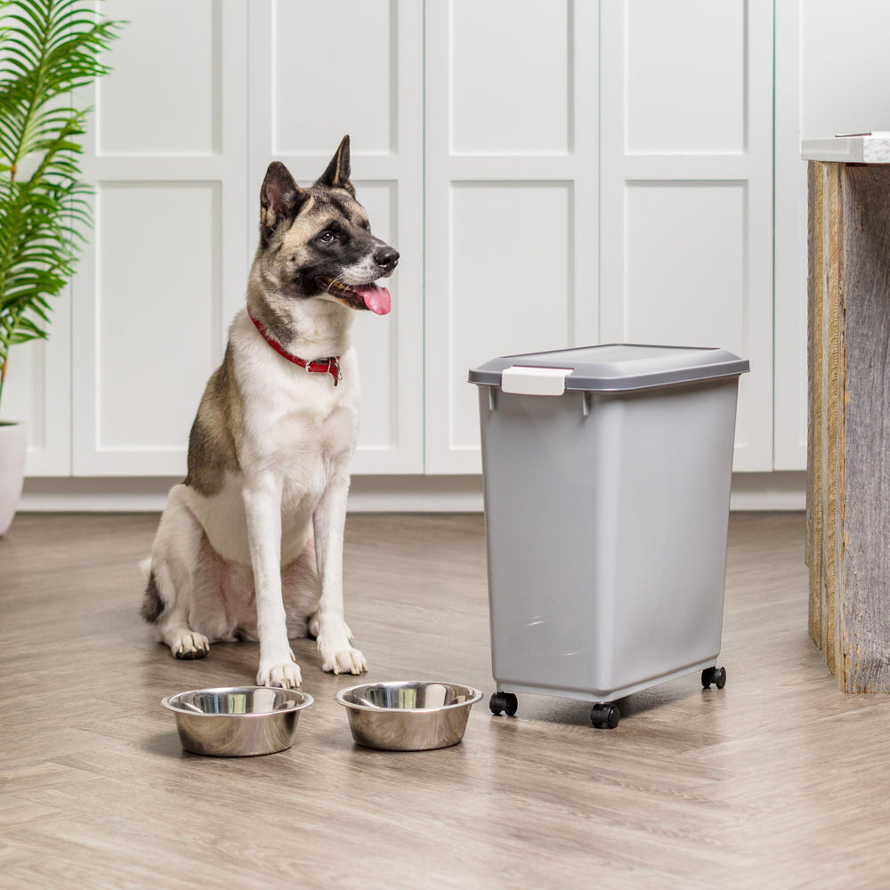 Made in USA IRIS USA dog food storage container with global materials for durability.