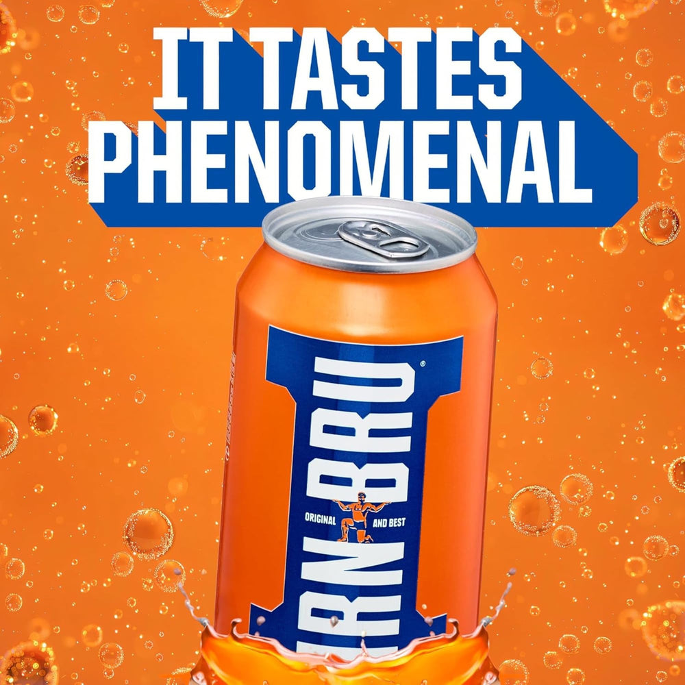 IRN-BRU Original North Lanarkshire can, emphasizing freshness.