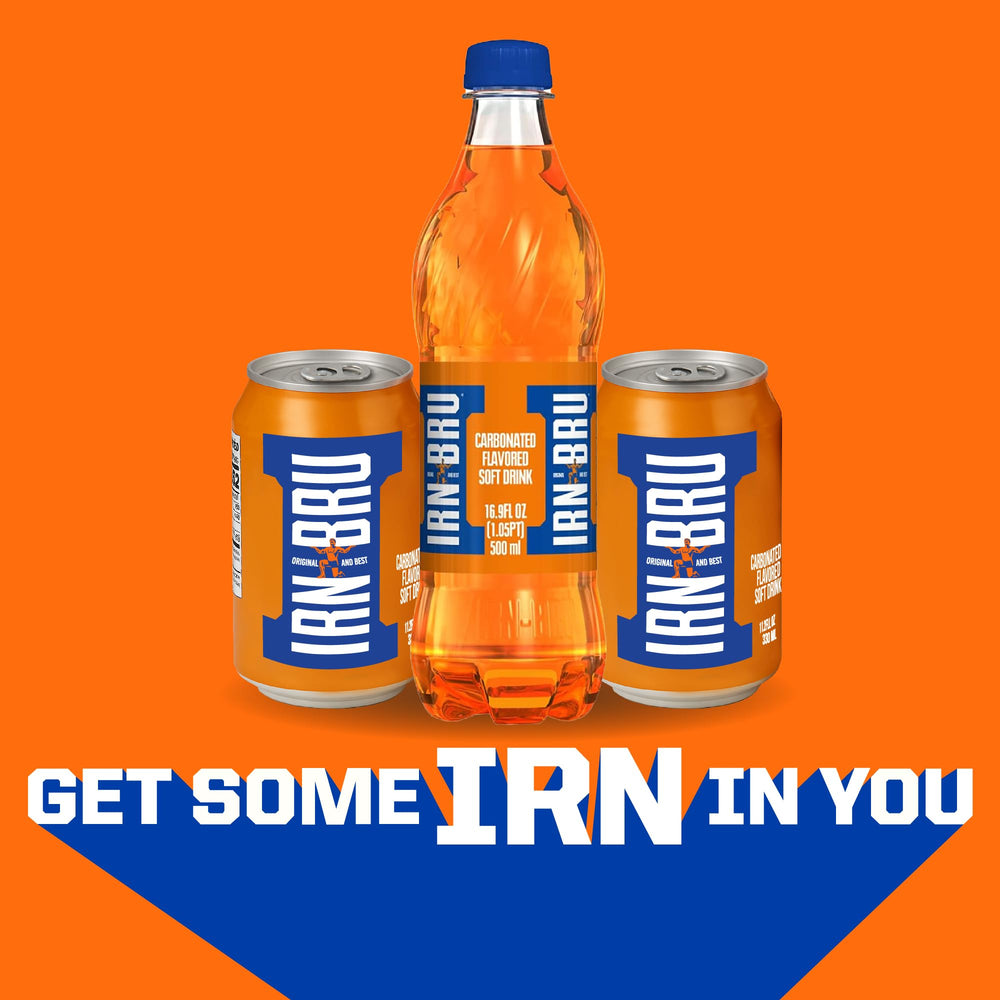IRN-BRU Original six-pack in fridge ready for gatherings.
