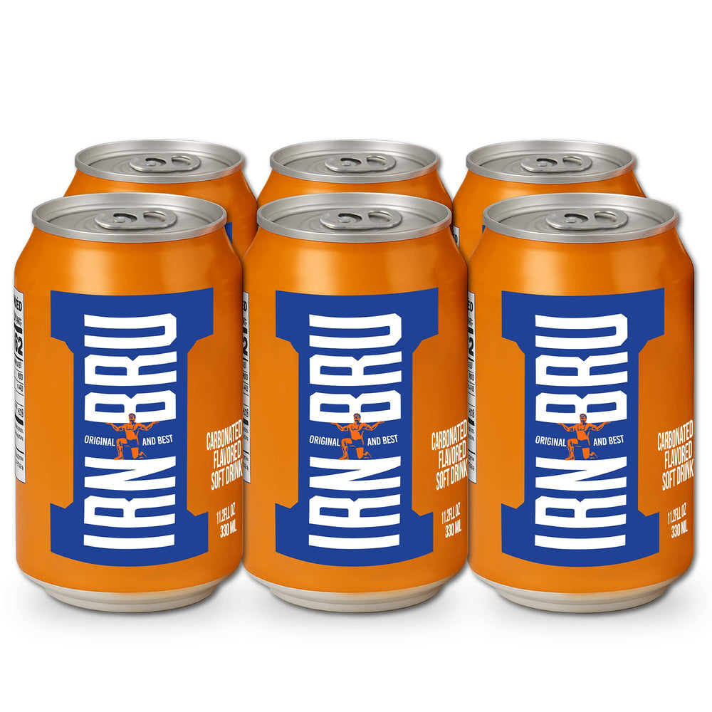 IRN-BRU Original sparkling soda can sideview, bold citrus flavor for gatherings and refreshment.