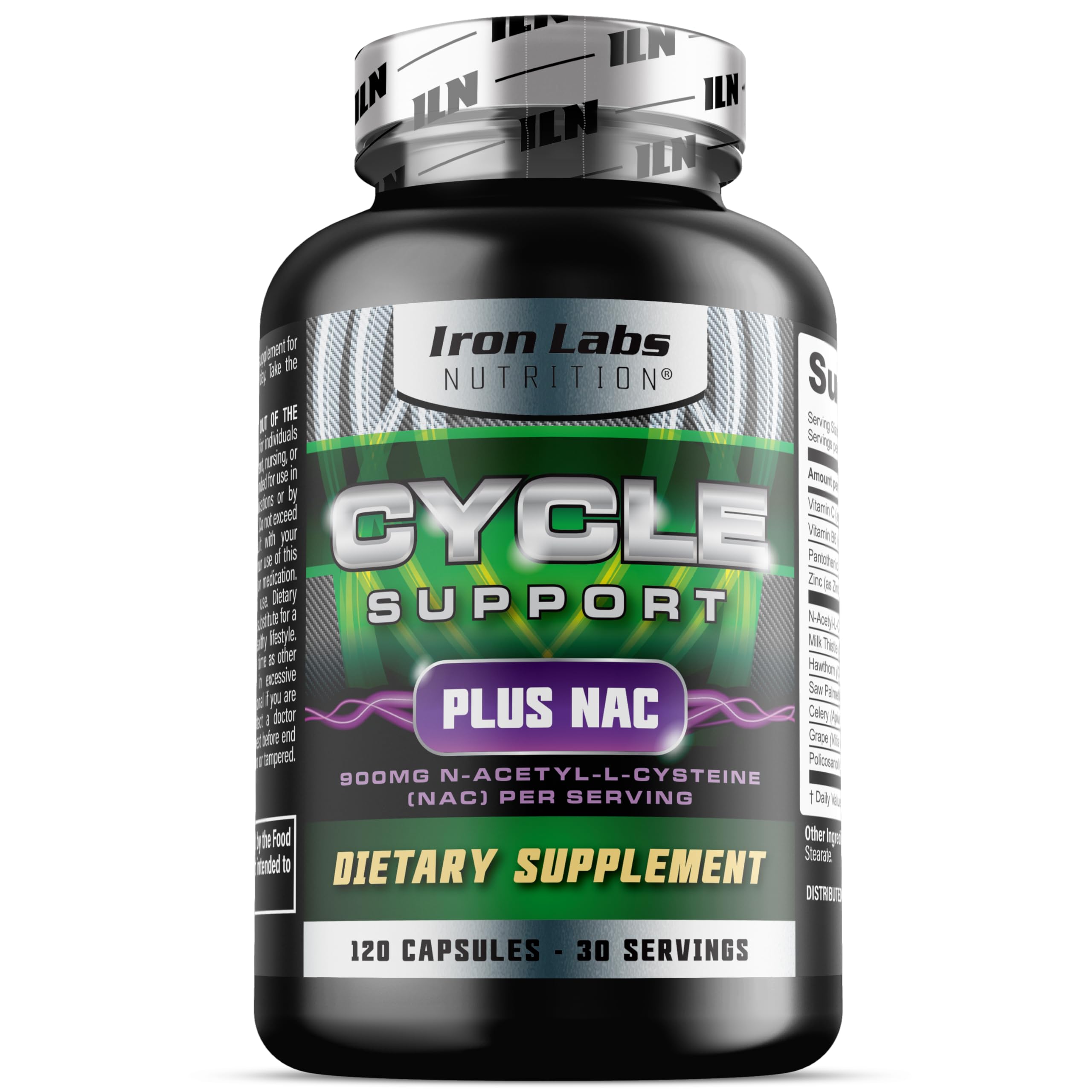 Iron Labs Cycle Support NAC bottle showing a 1-month supply for on-cycle routines