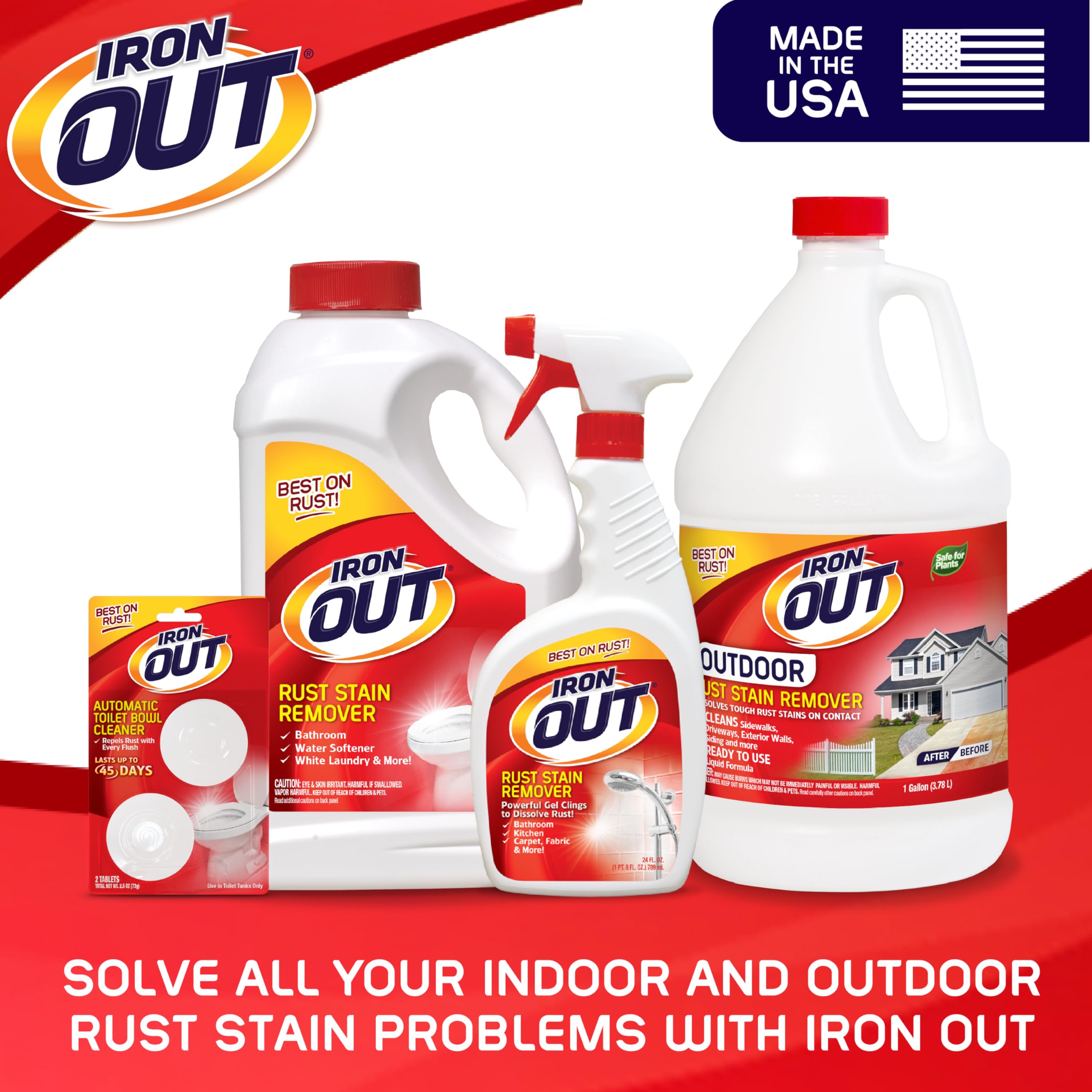 Iron OUT rust stain remover used on outdoor surface for rust-free results