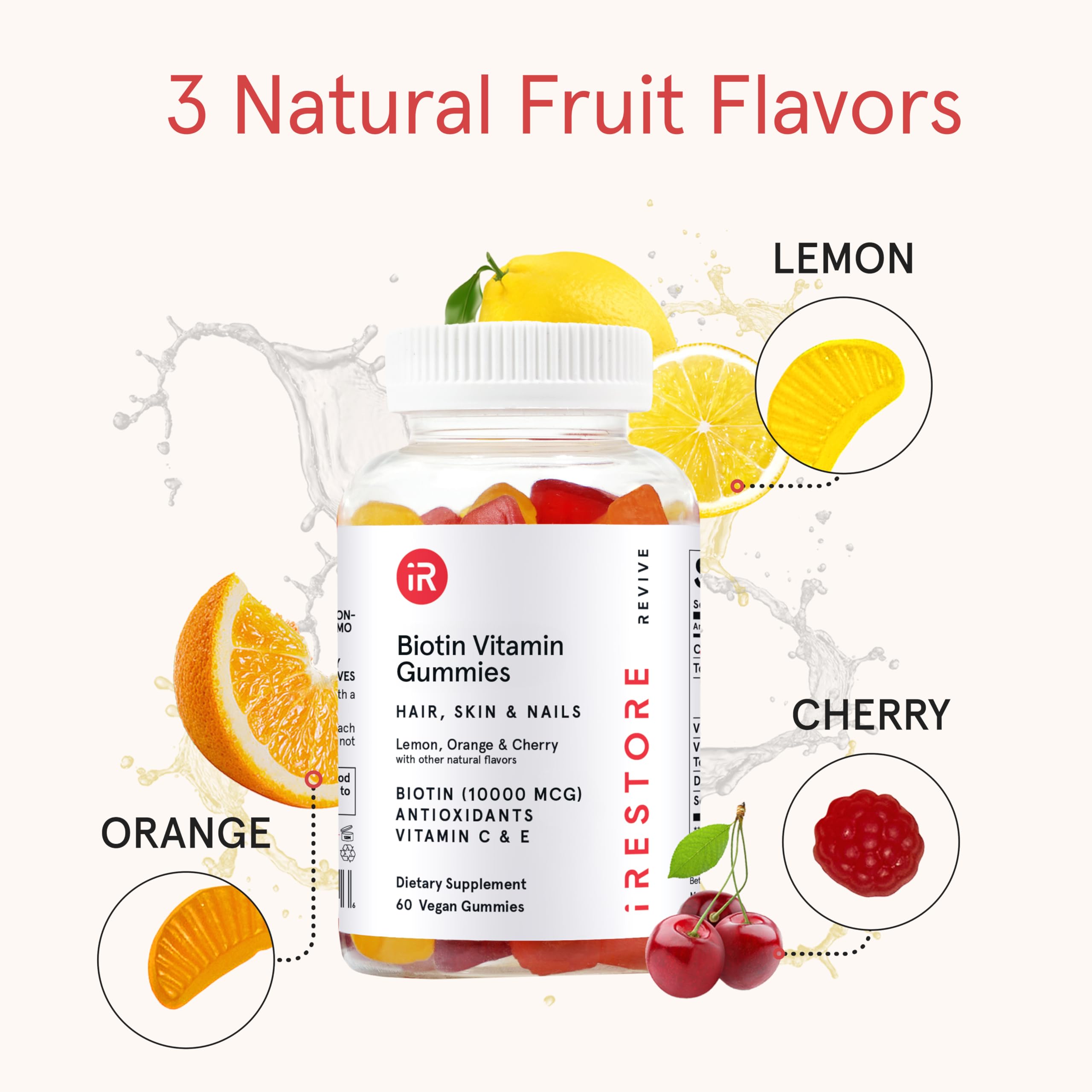 iRestore Biotin Gummies vegan label signals plant-based beauty vitamins.