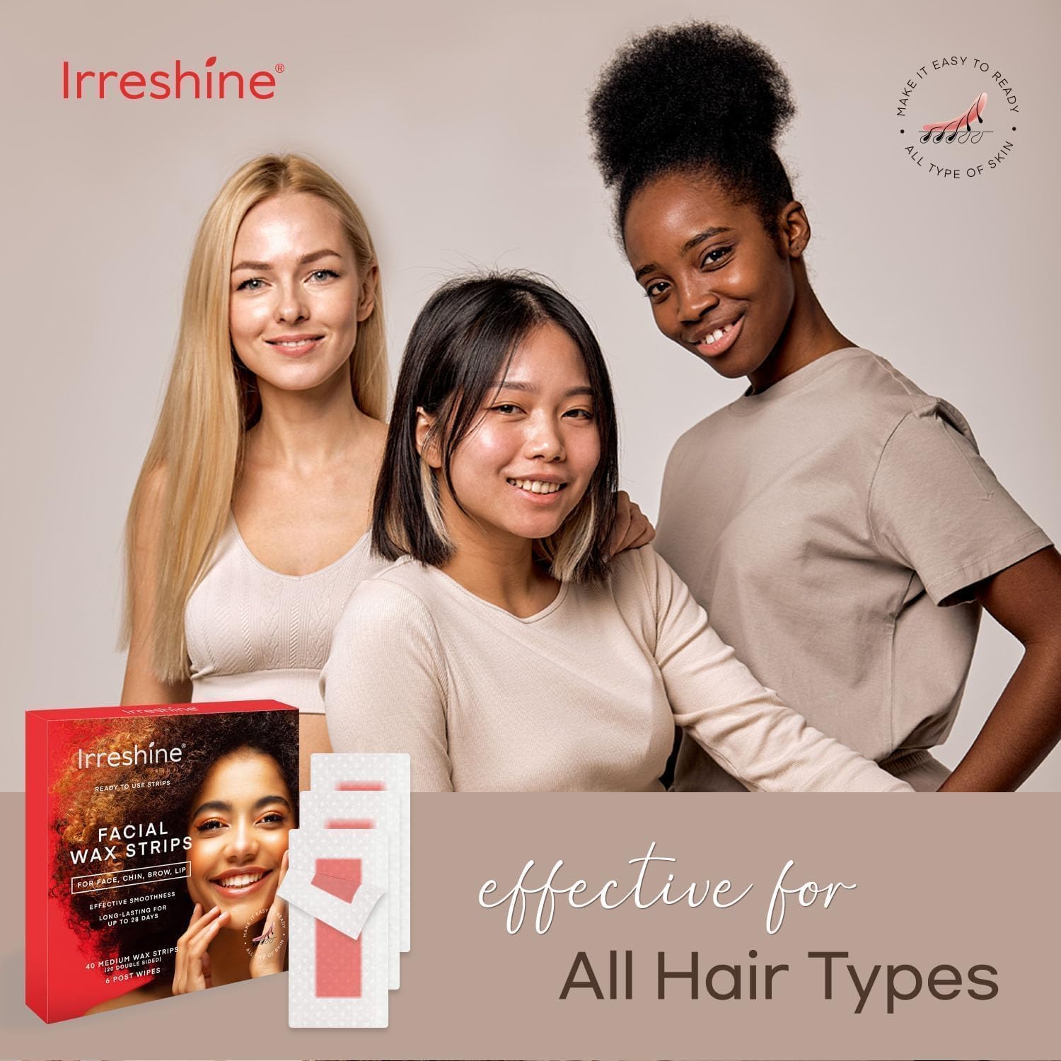 Irreshine chin waxing strip in use for smooth skin