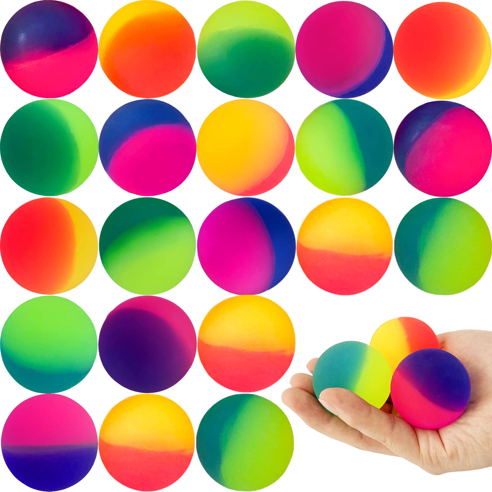 Irrmshr 18-pcs bouncy balls front view in bright colors for kids' play
