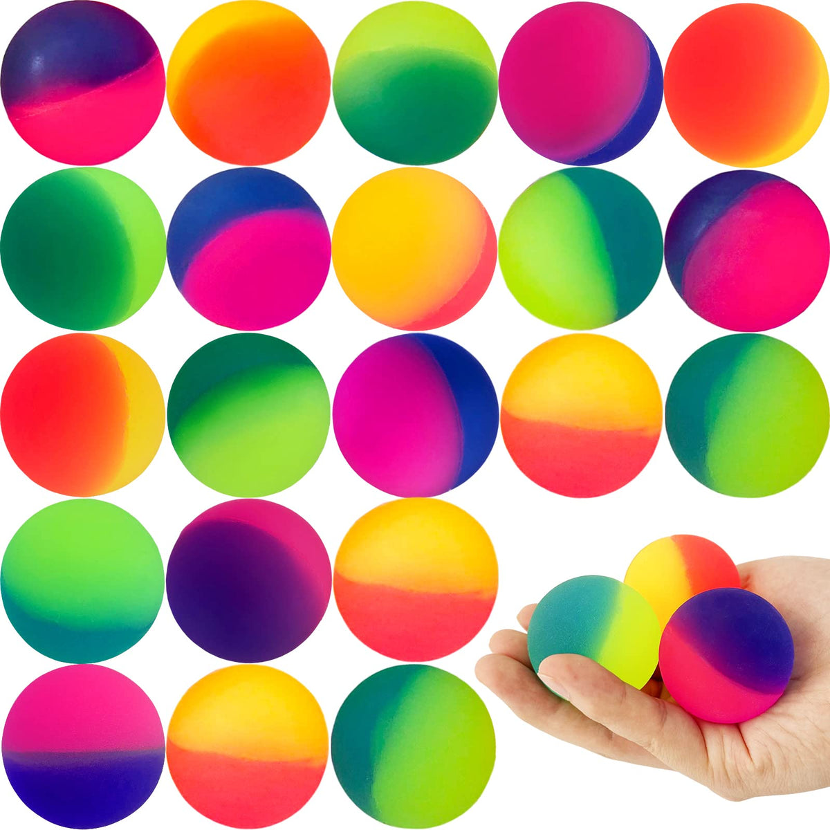 Irrmshr 18-pcs bouncy balls front view in bright colors for kids' play