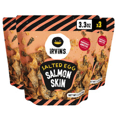 IRVINS Salted Egg Salmon Skin Chips pack-3 close-up shows premium hand-cooked crunch.