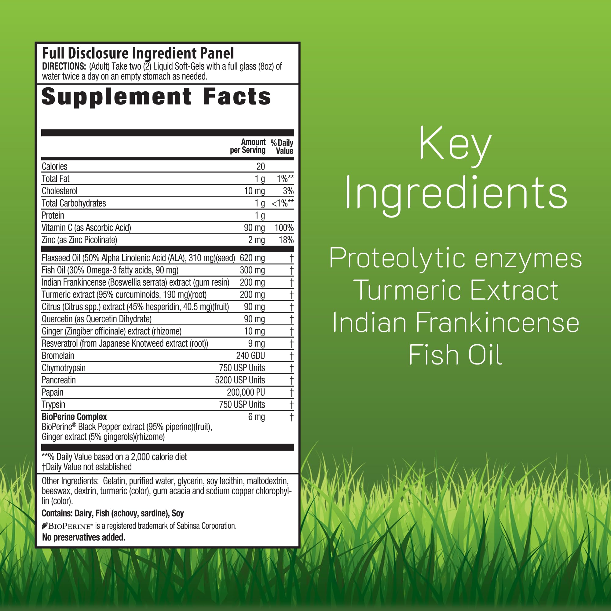 Irwin Naturals Inflamma-Less bottle pour demonstrates easy daily dosing.