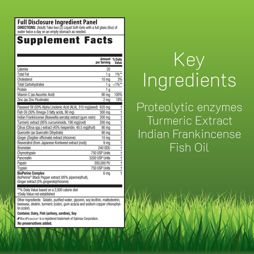 Irwin Naturals Inflamma-Less bottle pour demonstrates easy daily dosing.