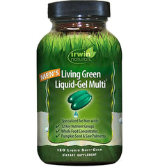 Irwin Naturals Men's Living Green bottle close-up for daily vitality