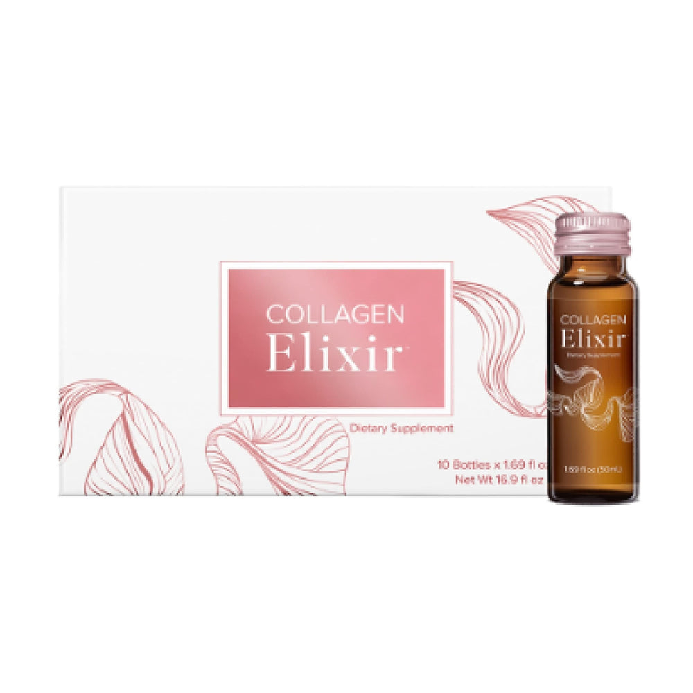 Isagenix Collagen Elixir bottle close-up showing marine collagen visuals and skin care benefits