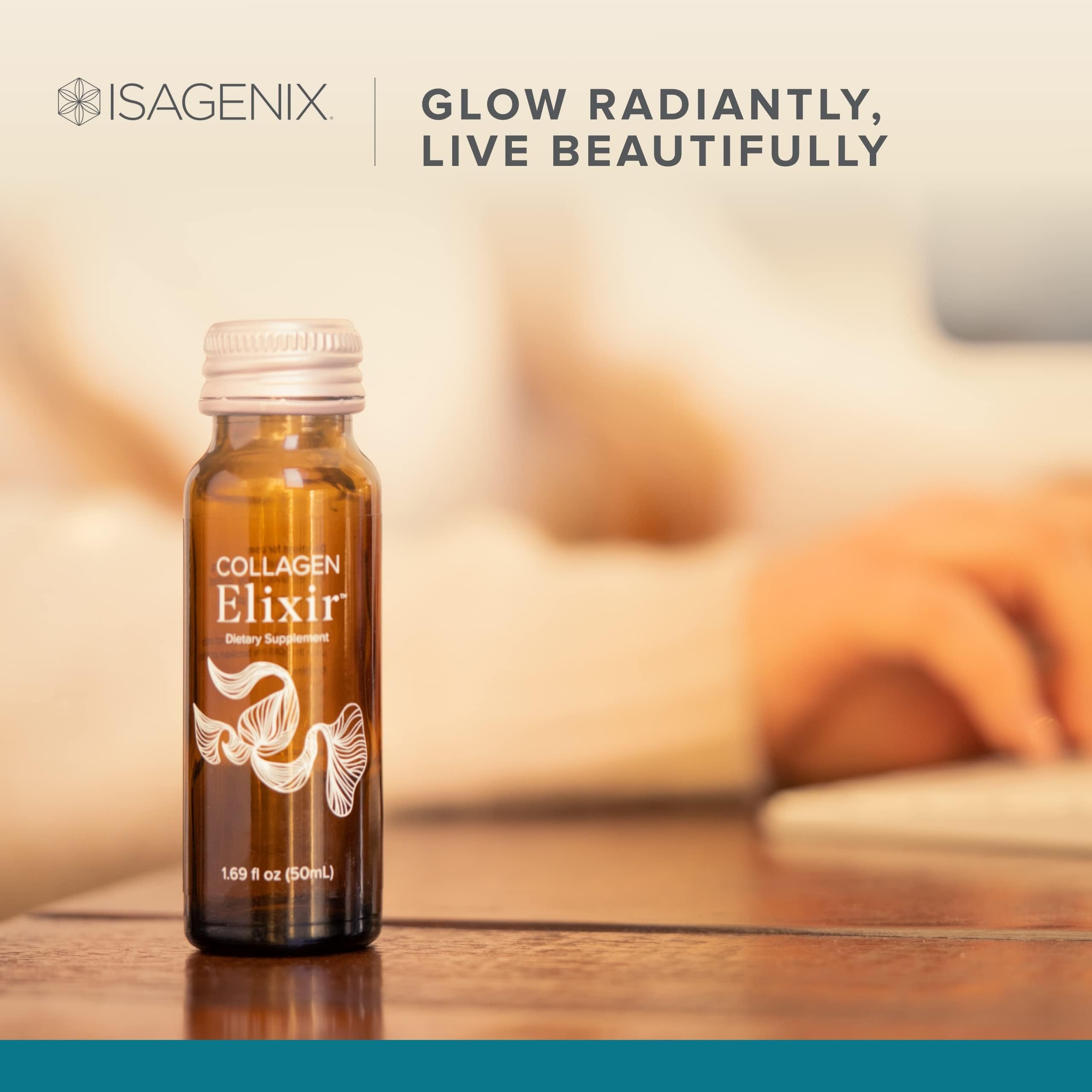 Isagenix Collagen Elixir glass with drink ready for daily use