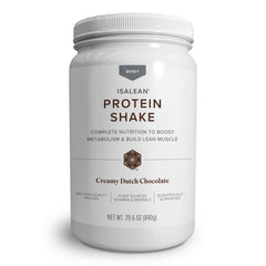 Isagenix IsaLean creamy Dutch Chocolate bottle for balanced meal replacement.