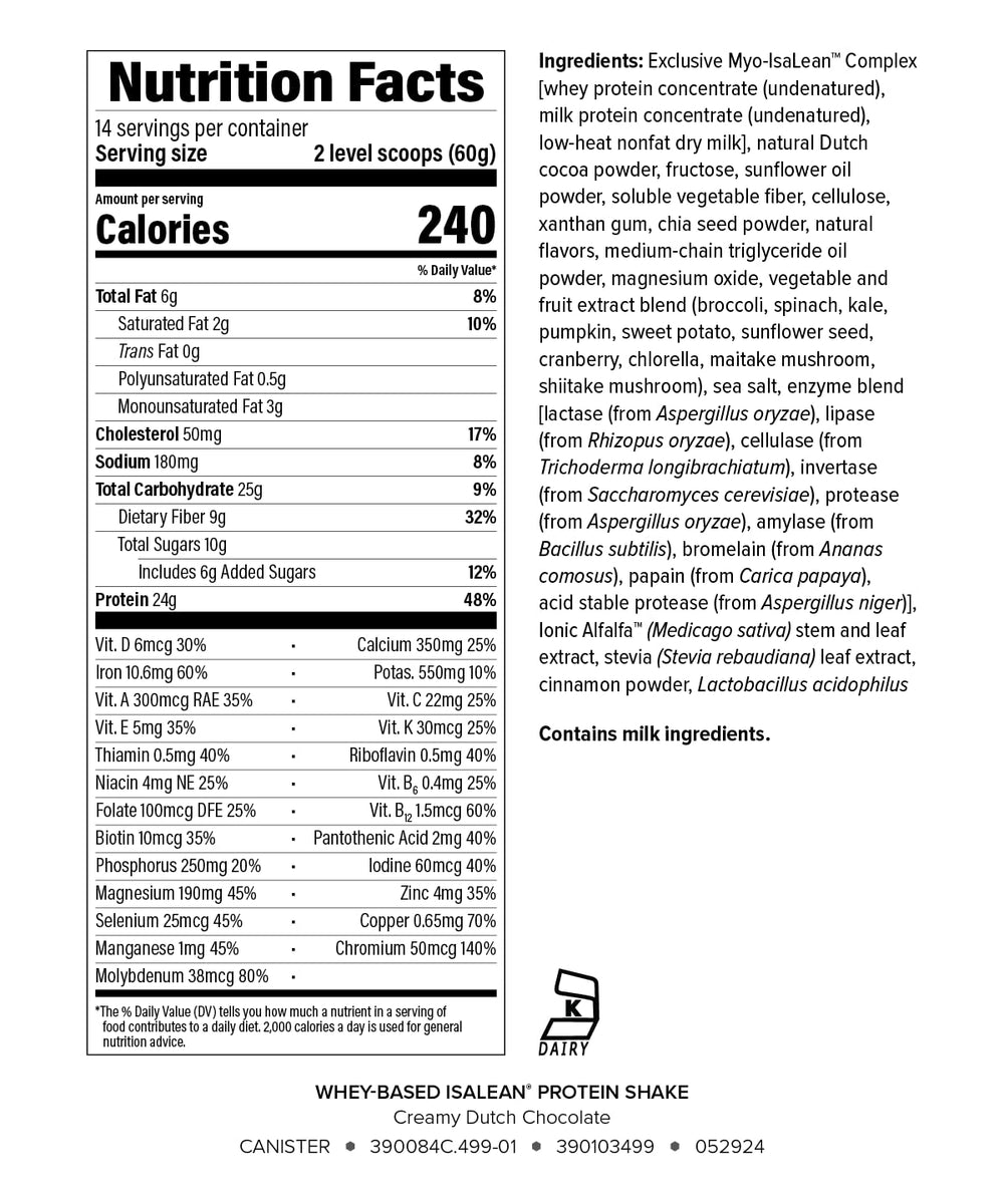 Isagenix IsaLean creamy Dutch Chocolate shake in glass for convenient meal replacement.
