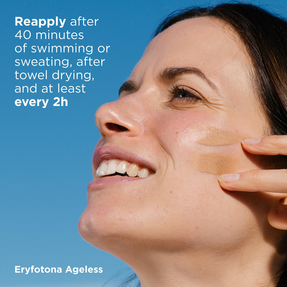 ISDIN Eryfotona Ageless SPF 50 with peptide complex for skin resilience.
