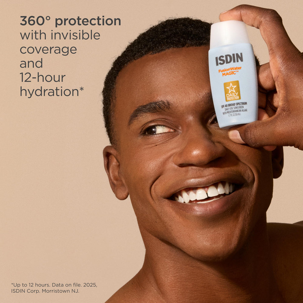 ISDIN Fusion Water Magic SPF 40 applying to the face during routine