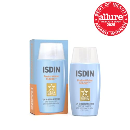 ISDIN Fusion Water Magic SPF 40 pump-dispense showing easy application