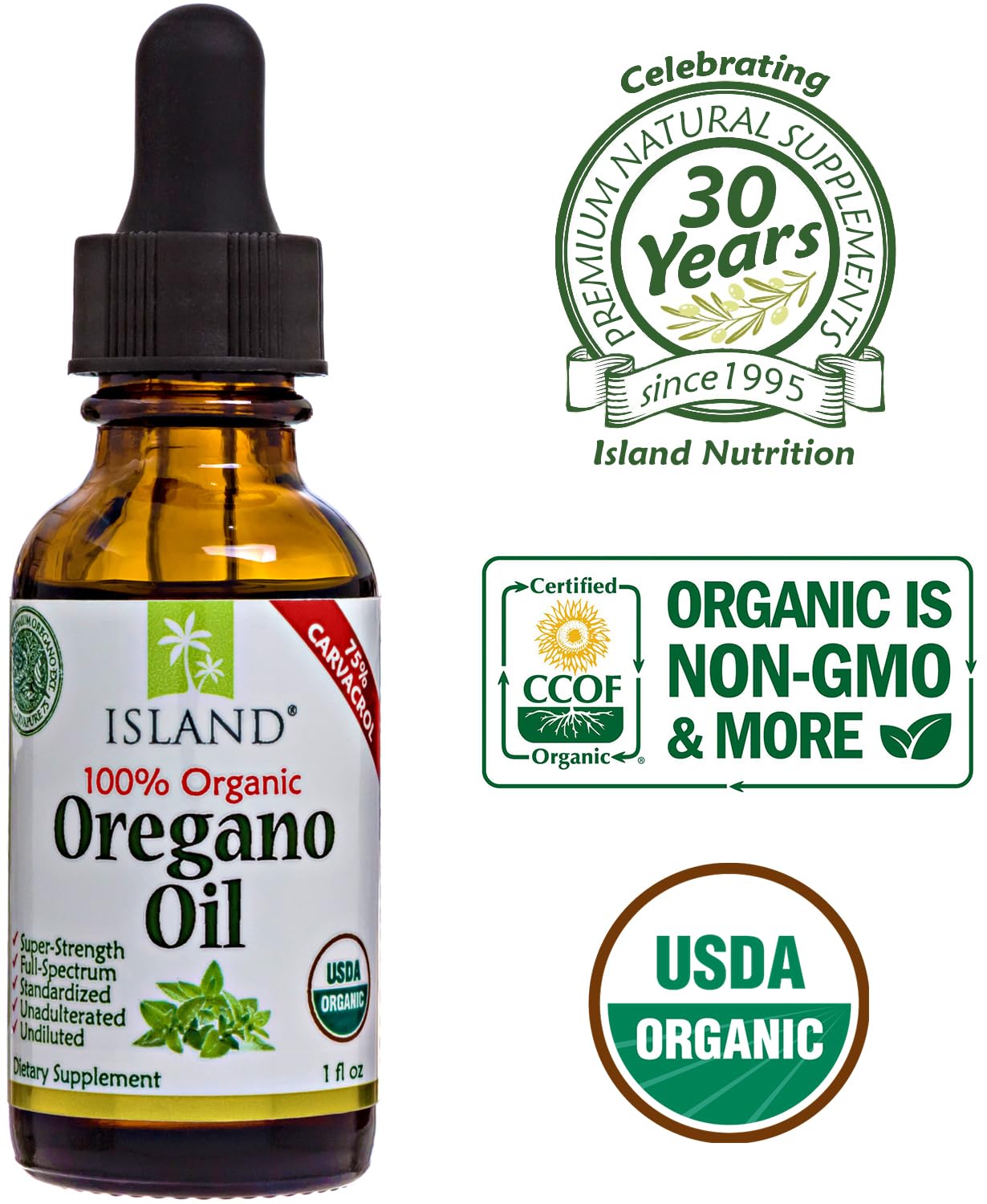 Island Nutrition oregano oil drops dropper cap enables precise dosing.