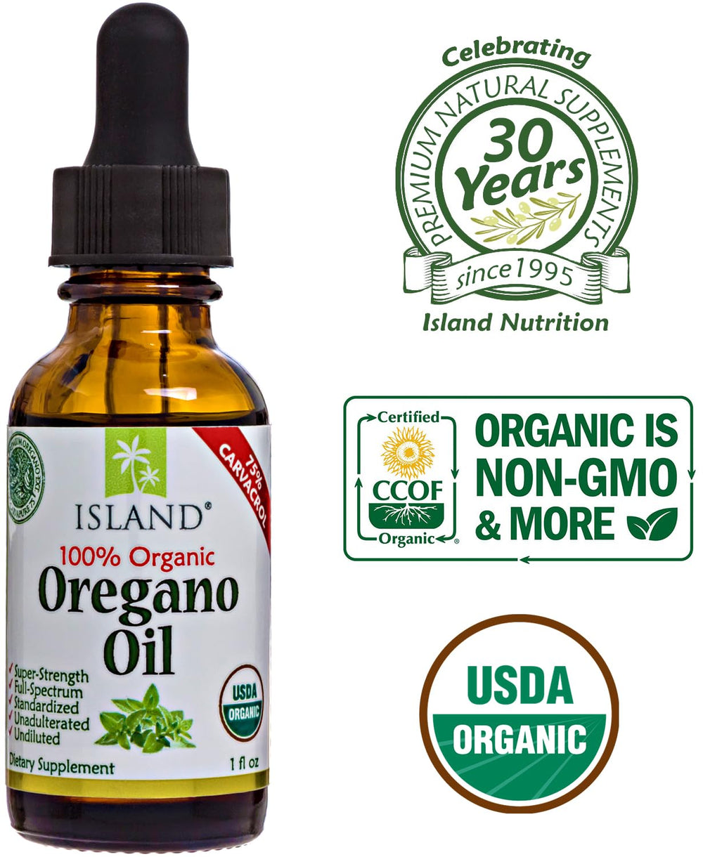 Island Nutrition oregano oil drops dropper cap enables precise dosing.