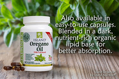 Island Nutrition oregano oil drops label displays USDA Organic certification.