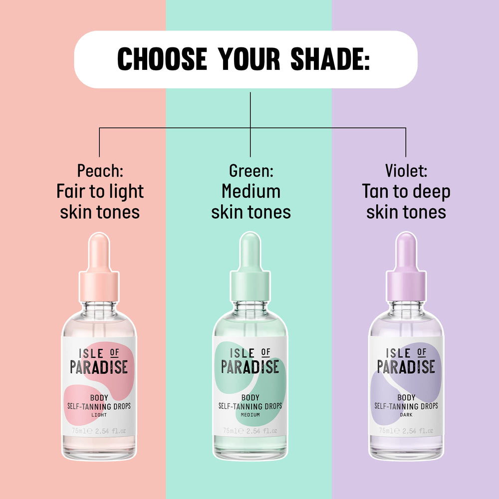 Isle of Paradise drops applied in a skincare routine for even tone.