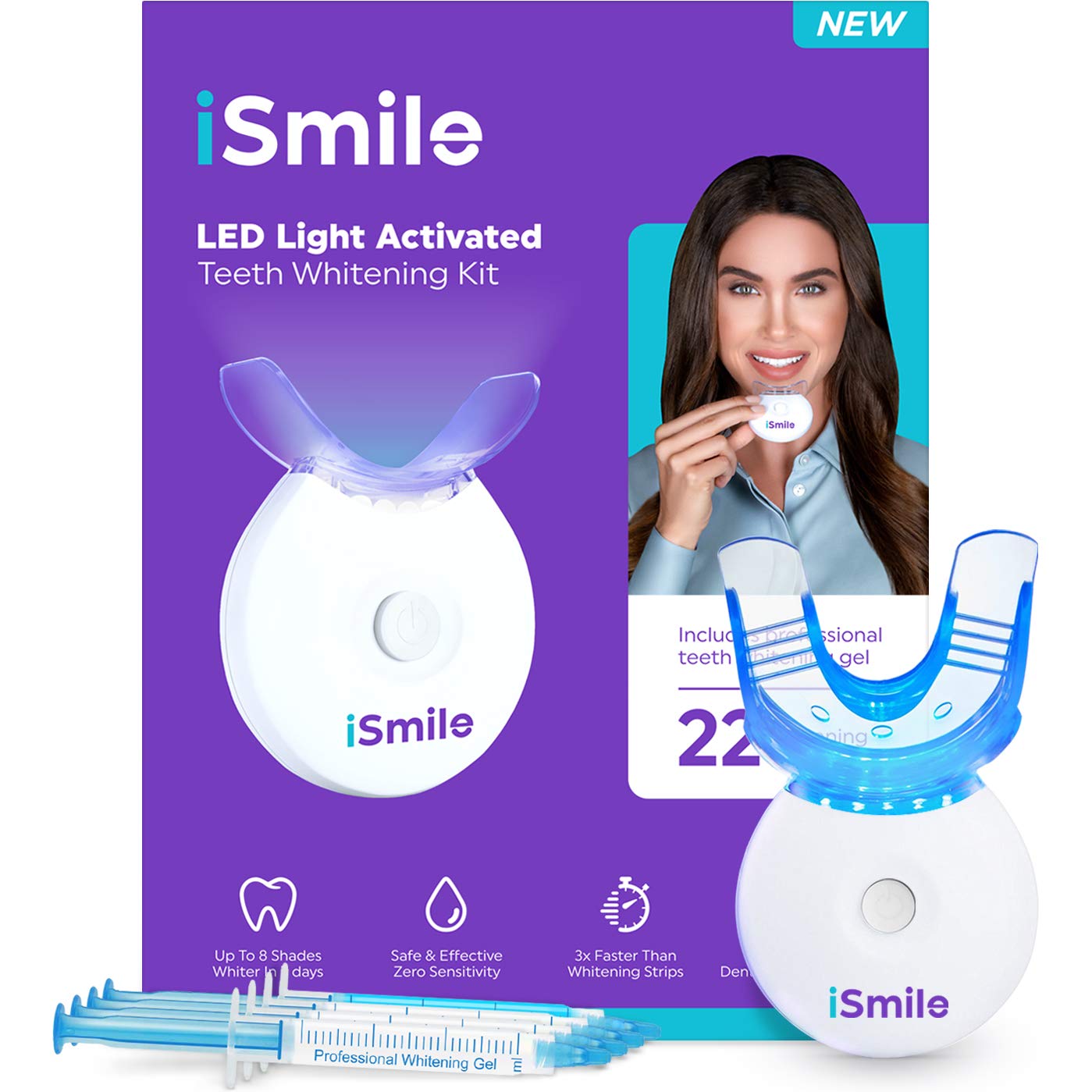 iSmile whitening kit LED light accelerates at-home whitening.