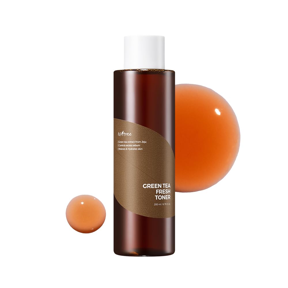 IsNtree ISNTREE Green Tea Fresh Toner bottle pour for refreshing hydration and oil balance